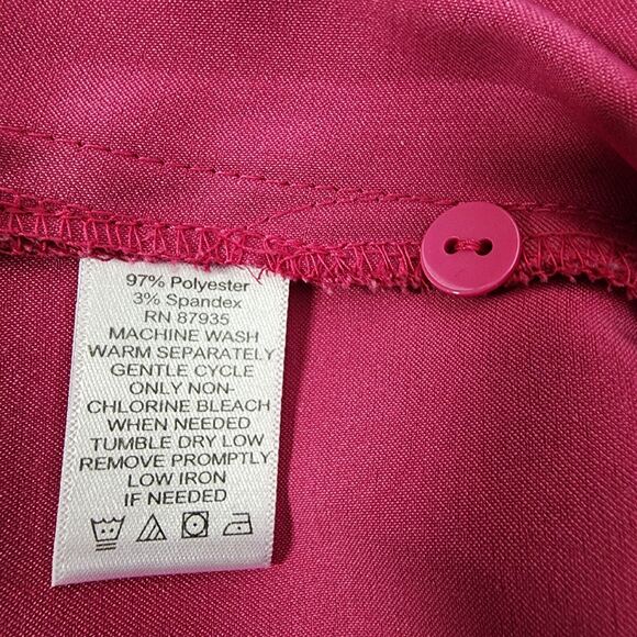 Susan Graver Womens Shirt Size 14 Stretch Peachskin Button Front Big Pink Hi Low - Picture 8 of 9